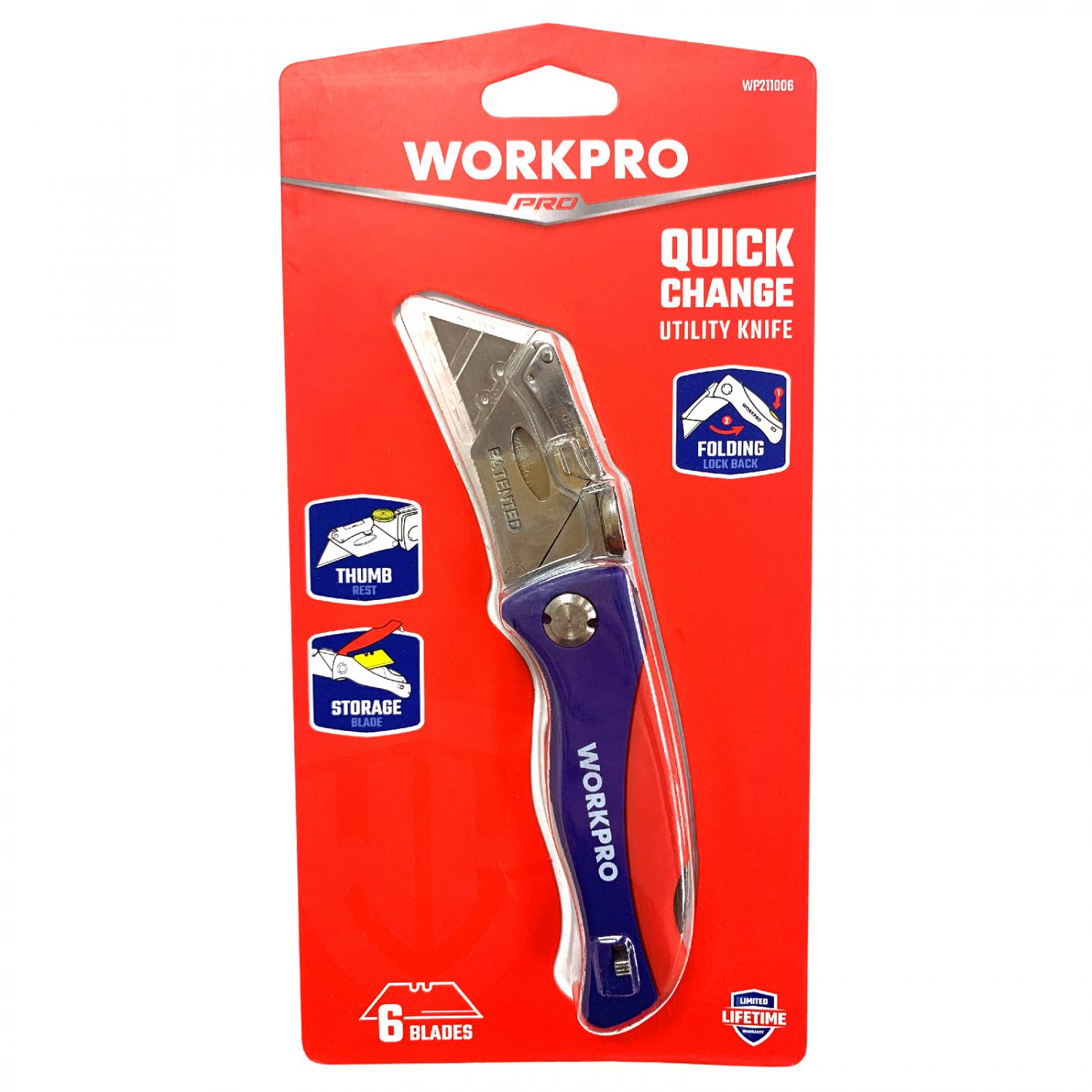 Нож универсальный складной со сменными лезвиями WP211006 WORKPRO